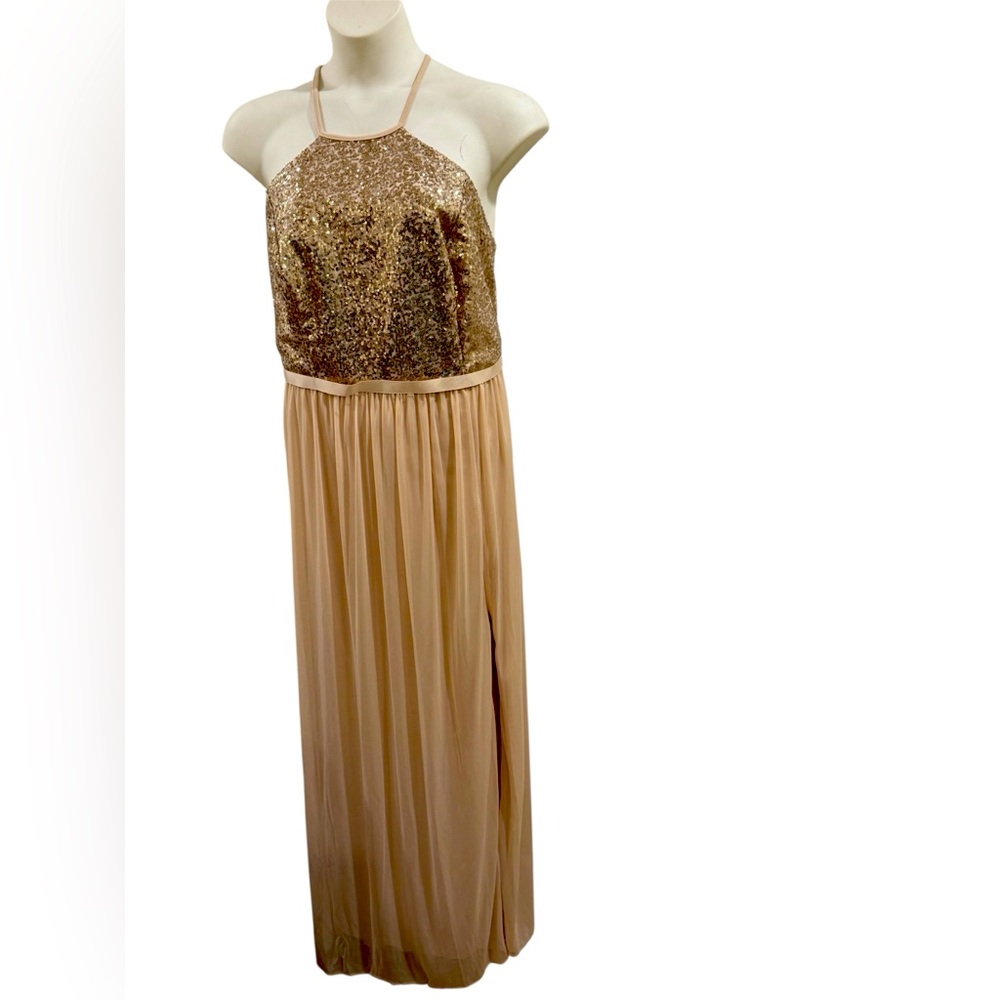 David's Bridal Gold and Champagne Chiffon Sequin Halter Gown * Size 22 *